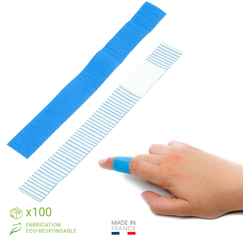 Pansement long bleu tissu élastique pour doigt Doigtbleu, 18 x 2 cm - Lot de 100