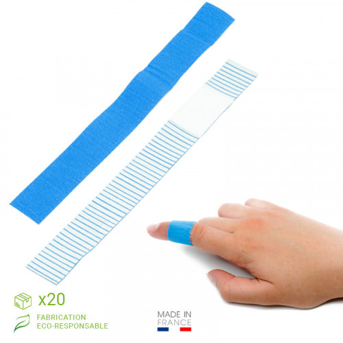Pansement long bleu tissu élastique pour doigt Doigtbleu, 18 x 2 cm - Lot de 20