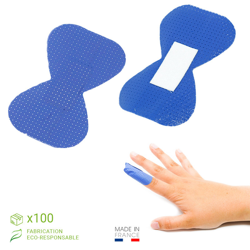 Pansement bout de doigt bleu plastifié Fingerbleu, 7,5 x 4,6 cm - Lot de 100