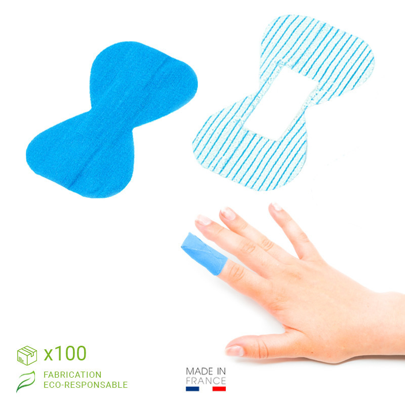 Pansement bout de doigt bleu tissu élastique Fingerblue, 7,5 x 4,6 cm - Lot de 100