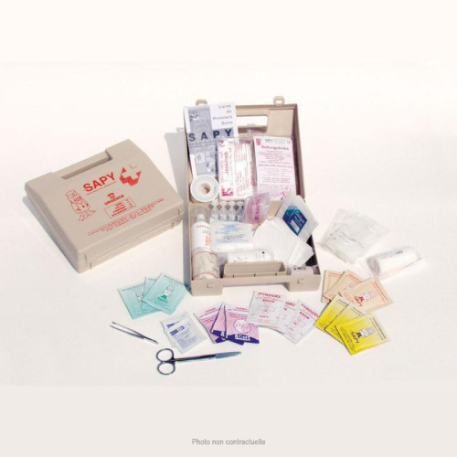 Trousse de secours Sapy-Box, garnie, avec support Trousse de secours Sapy-Box, garnie, avec support
